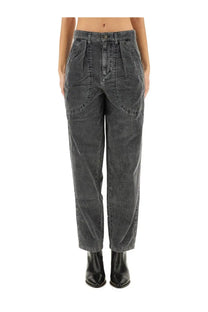 Isabel Marant Étoile women’s black corduroy trousers with a relaxed high waist and prominent front pleats
