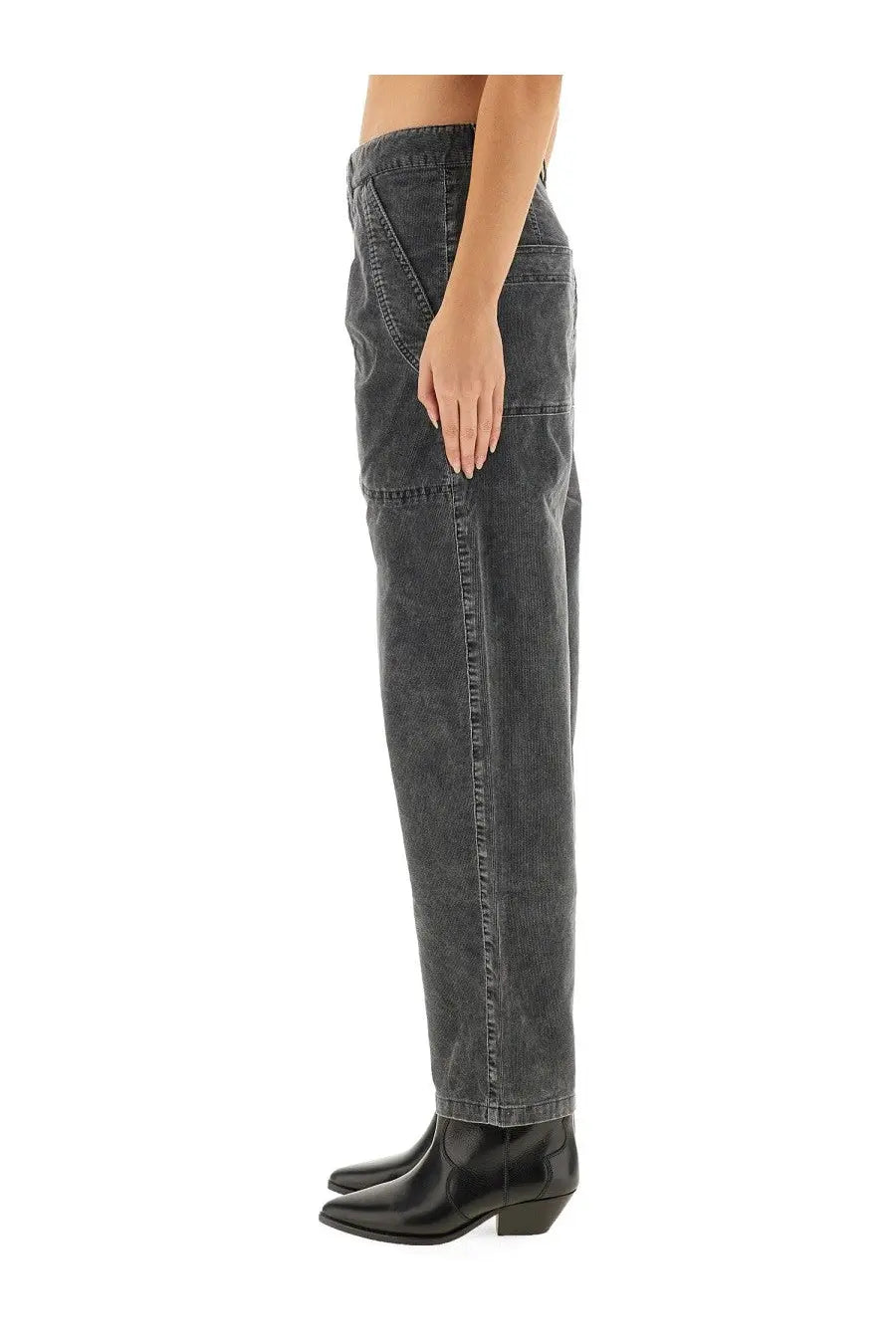 Isabel Marant Étoile women’s black denim straight-leg jeans with relaxed fit and visible stitching details