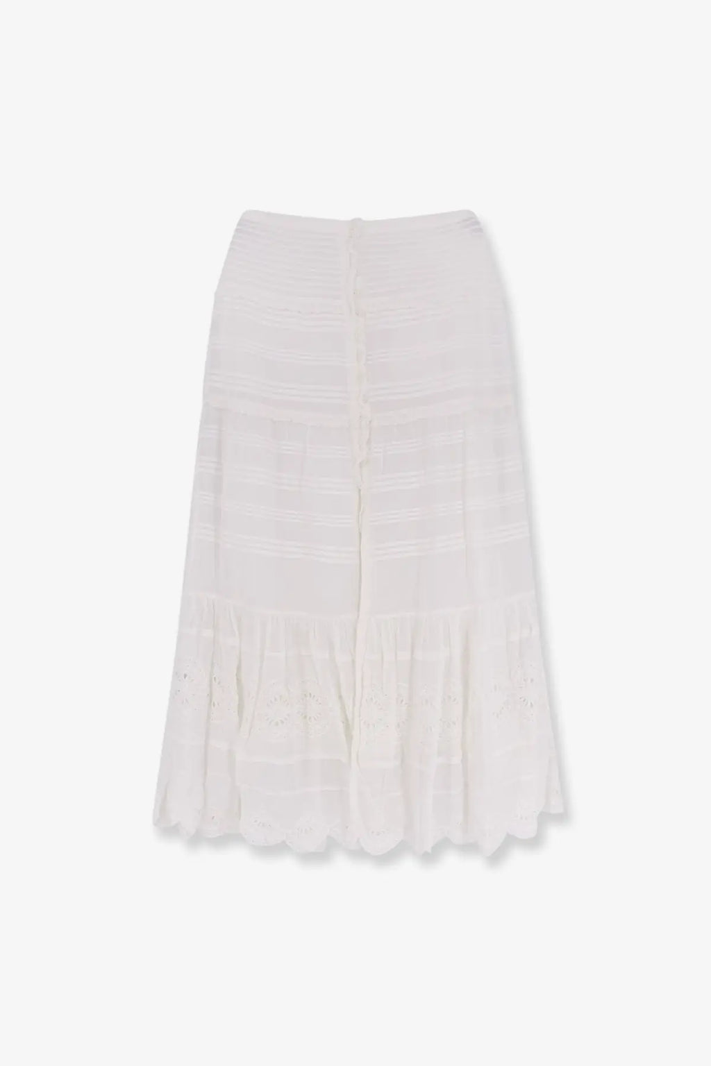Isabel Marant Étoile women’s Paoline white organic cotton midi skirt with scalloped hem and vertical stitching details