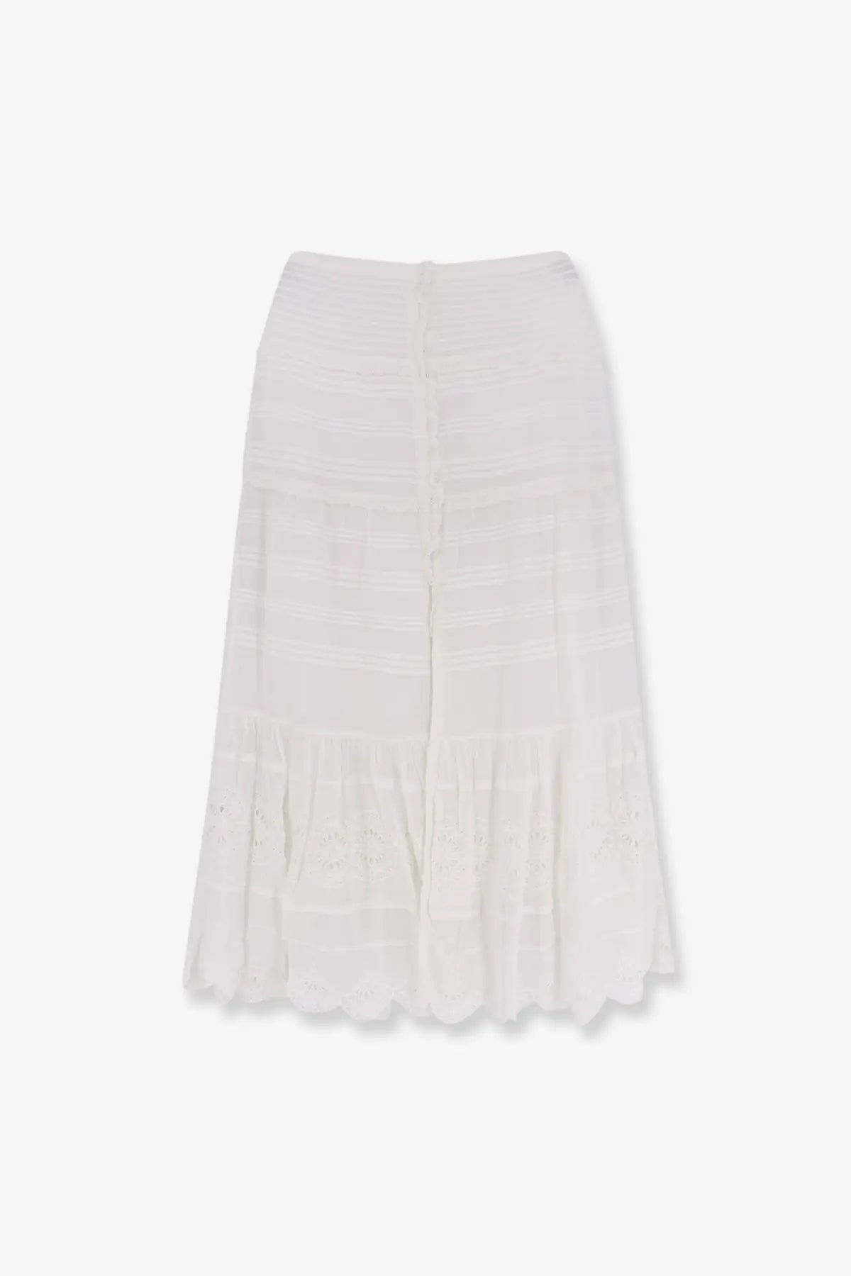 Isabel Marant Étoile women’s Paoline white organic cotton midi skirt with scalloped hem and vertical stitching details