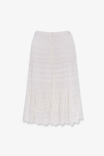 Isabel Marant Étoile women’s Paoline white organic cotton midi skirt with scalloped hem and vertical stitching details