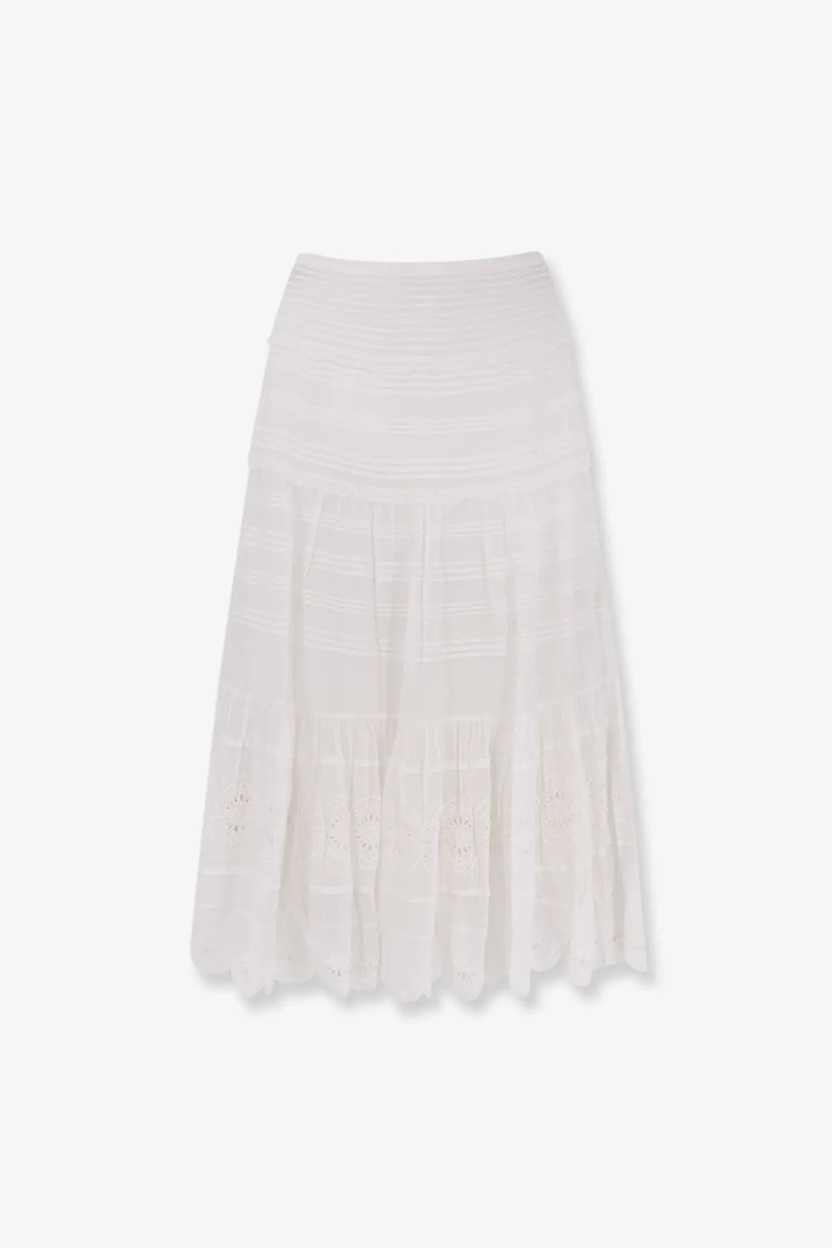 Isabel Marant étoile women’s paoline white textured knit midi skirt with tiered hem and vertical ribbing in organic cotton
