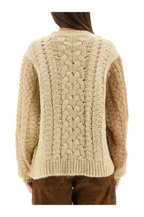Isabel Marant Étoile women’s beige patchwork daryl sweater featuring cream cable-knit front and tan contrasting sleeves