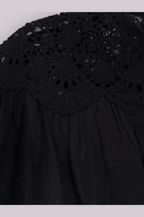 Black lace collar with floral cutouts and scalloped edges on isabel marant étoile women’s polly organic cotton shirt black