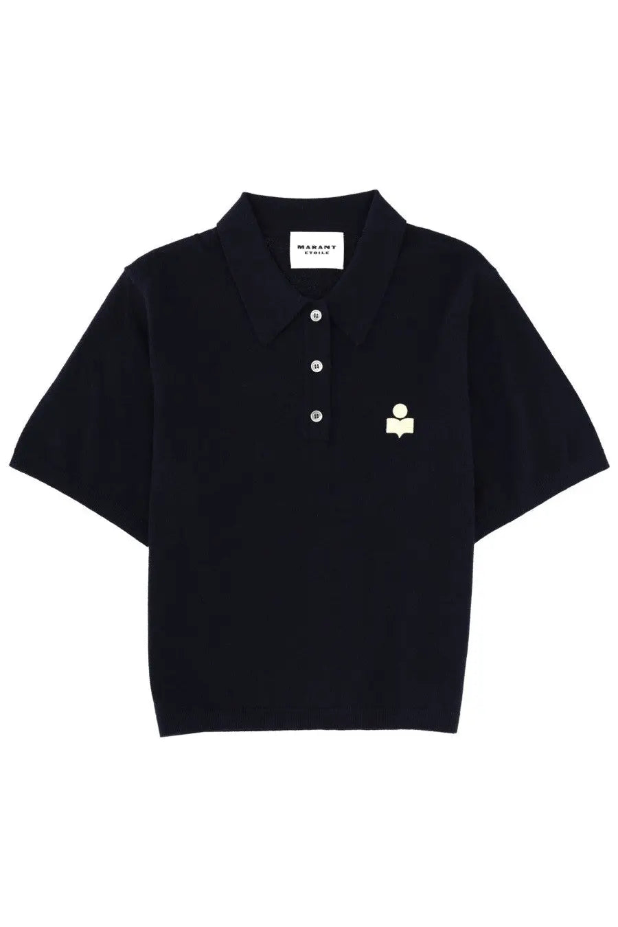Isabel Marant Étoile women’s black short-sleeved polo shirt with white embroidered logo and three buttons