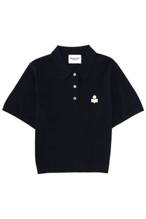 Isabel Marant Étoile women’s black short-sleeved polo shirt with white embroidered logo and three buttons
