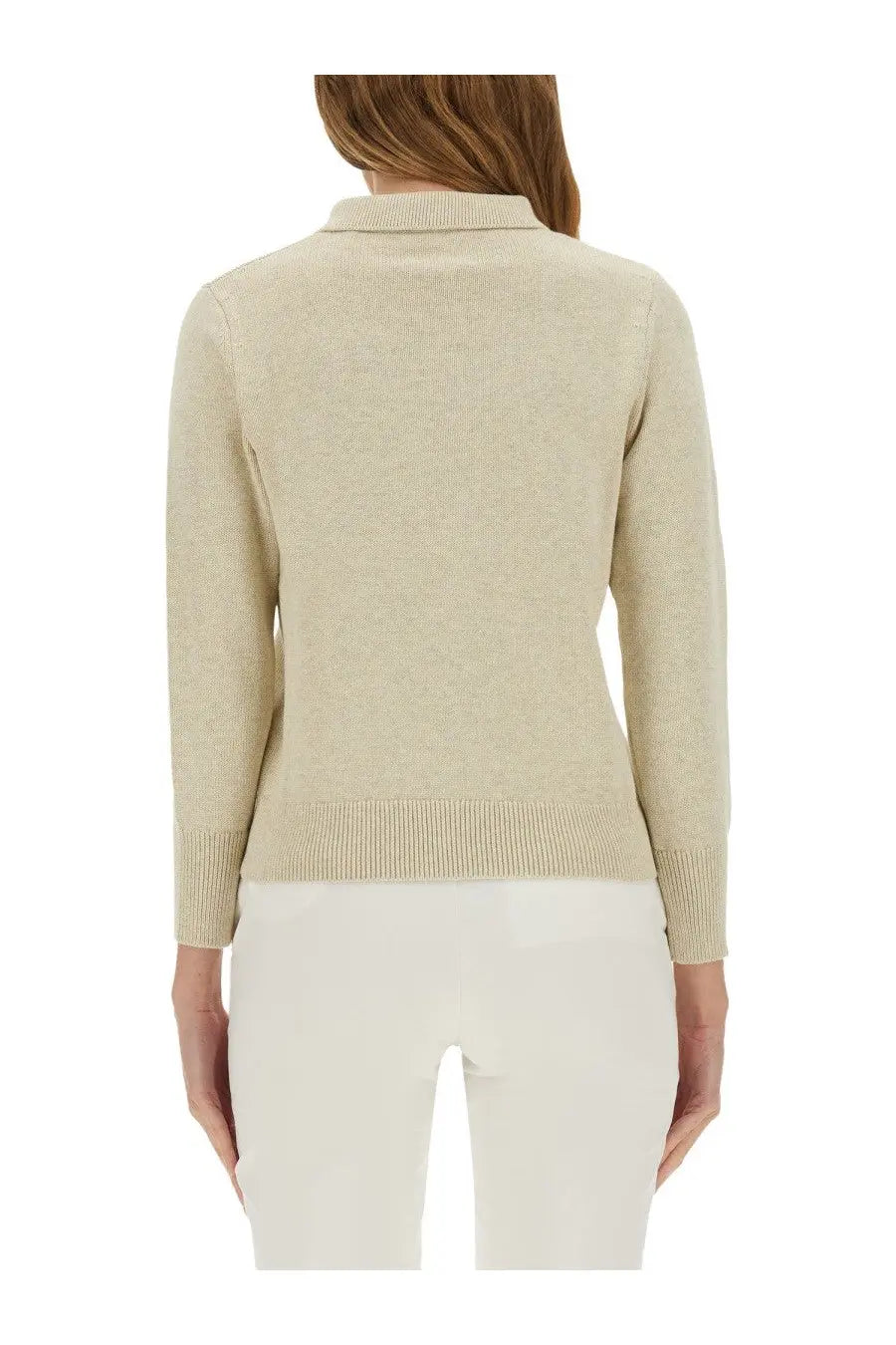 Isabel Marant Étoile women’s beige polo shirt knit sweater with ribbed collar and cuffs in soft fabric