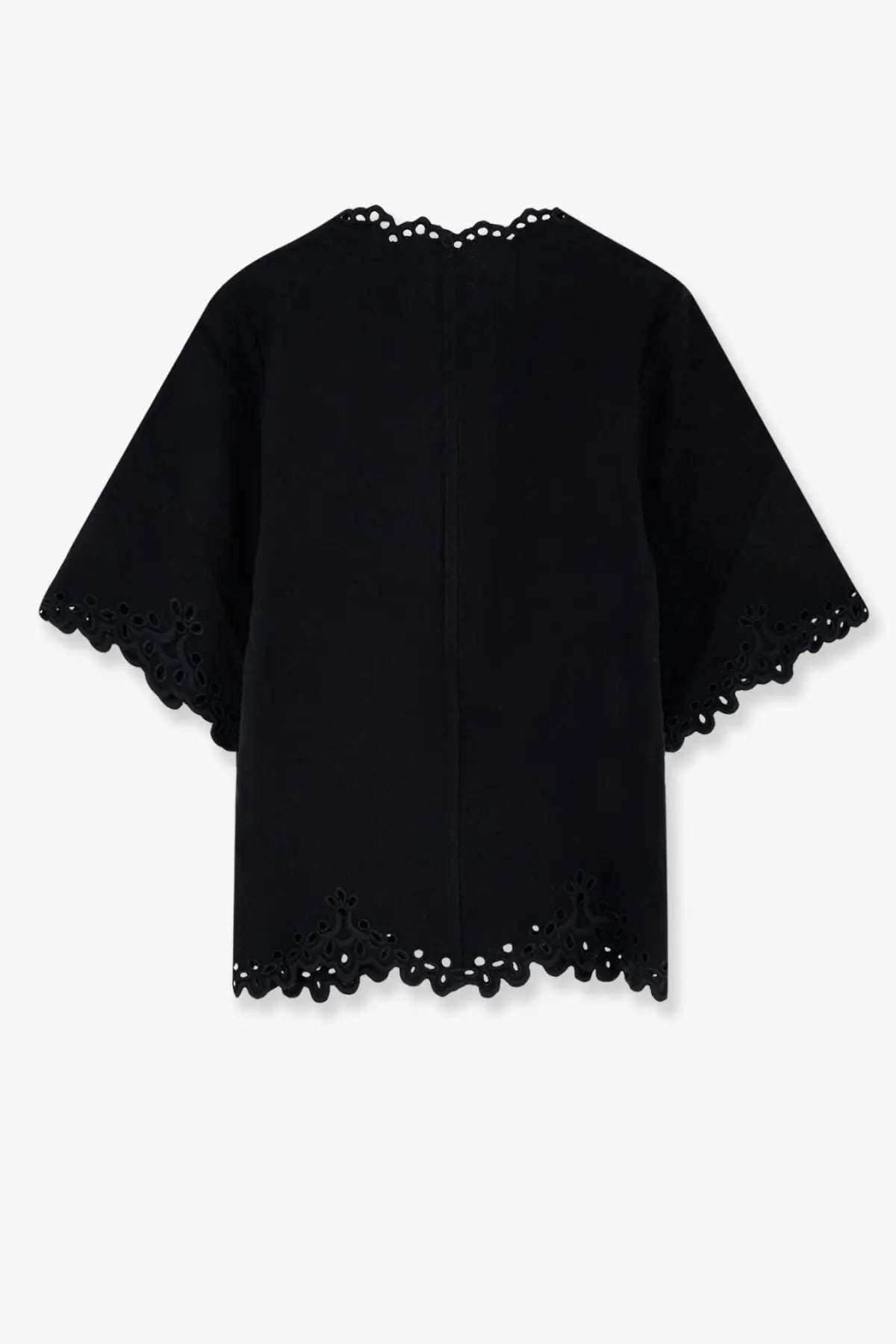 Isabel Marant étoile women’s black cotton blouse with delicate eyelet lace trim on neckline sleeves and hem