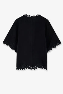 Isabel Marant étoile women’s black cotton blouse with delicate eyelet lace trim on neckline sleeves and hem