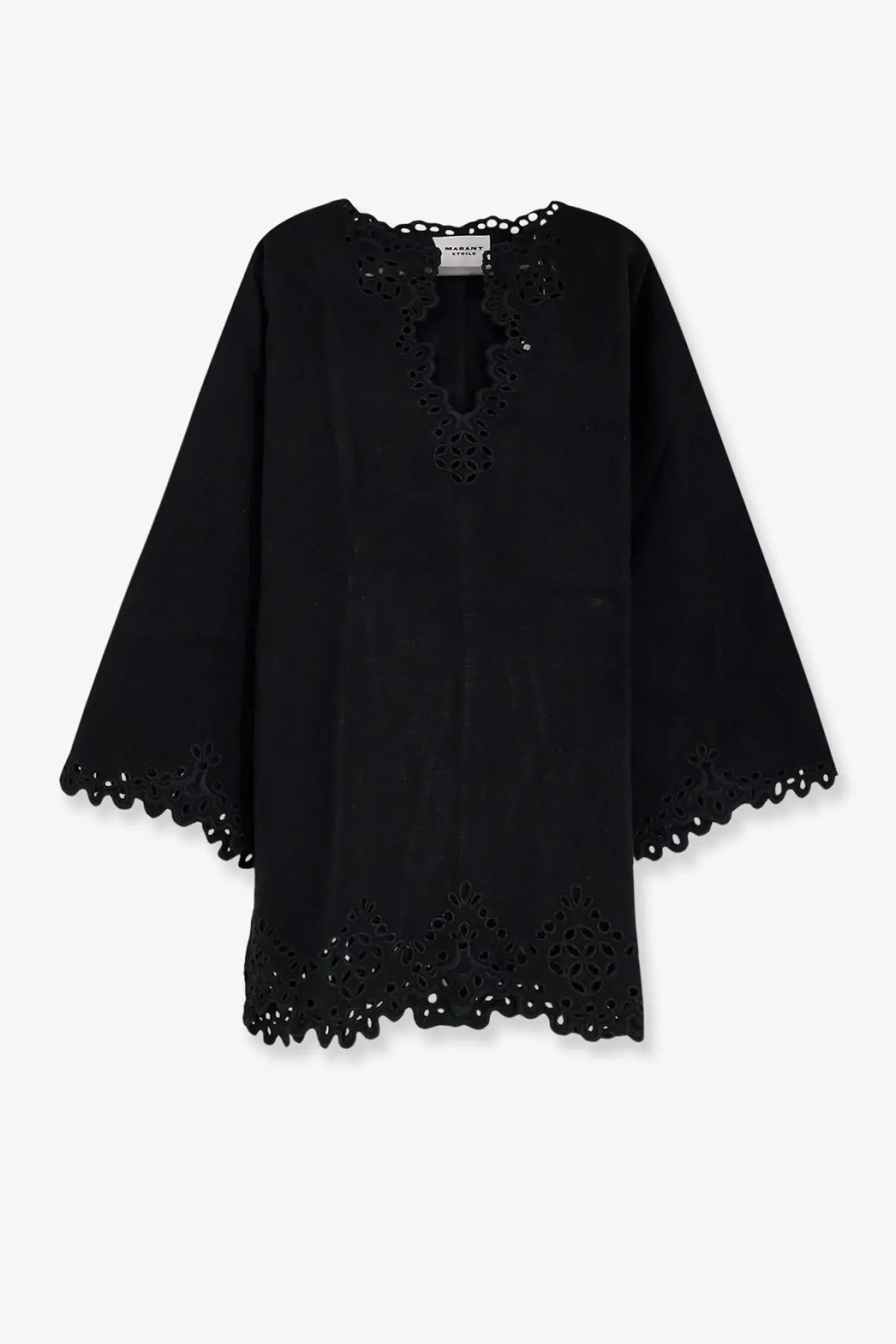 Isabel marant étoile women’s sherazade short black cotton dress with black embroidery and lace detailing