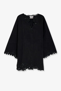 Isabel marant étoile women’s sherazade short black cotton dress with black embroidery and lace detailing