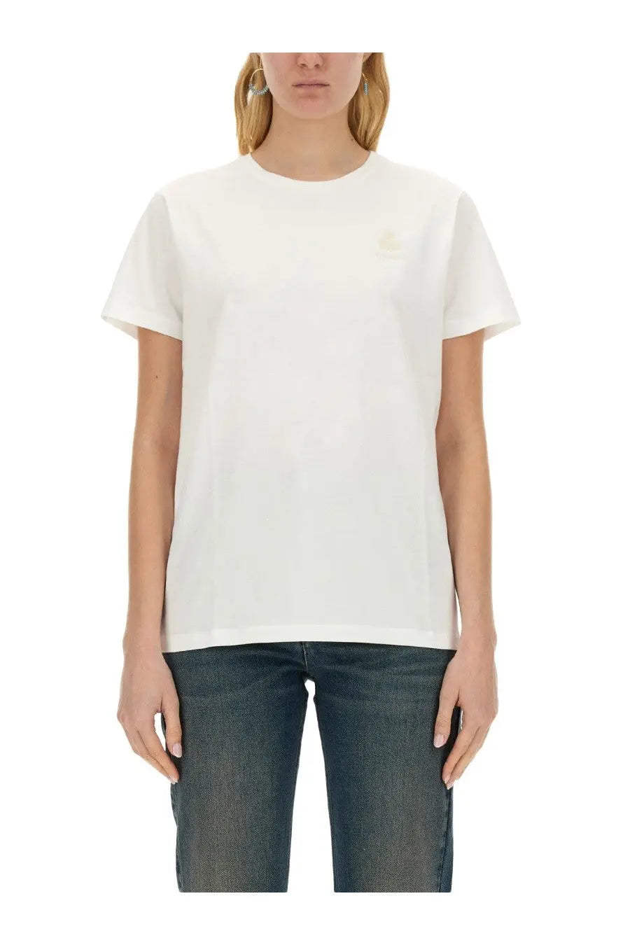 Isabel Marant Étoile women’s white cotton t-shirt with small embroidered logo on left chest