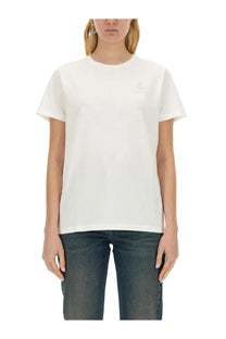 Isabel Marant Étoile women’s white cotton t-shirt with small embroidered logo on left chest