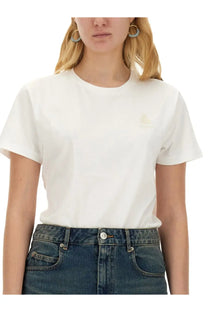 White cotton isabel marant étoile women’s t-shirt with small embroidered logo on left chest area