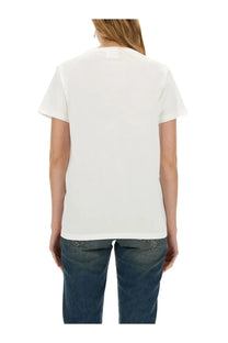 White cotton t-shirt with simple crew neck and short sleeves from isabel marant étoile women’s shirt aby white collection