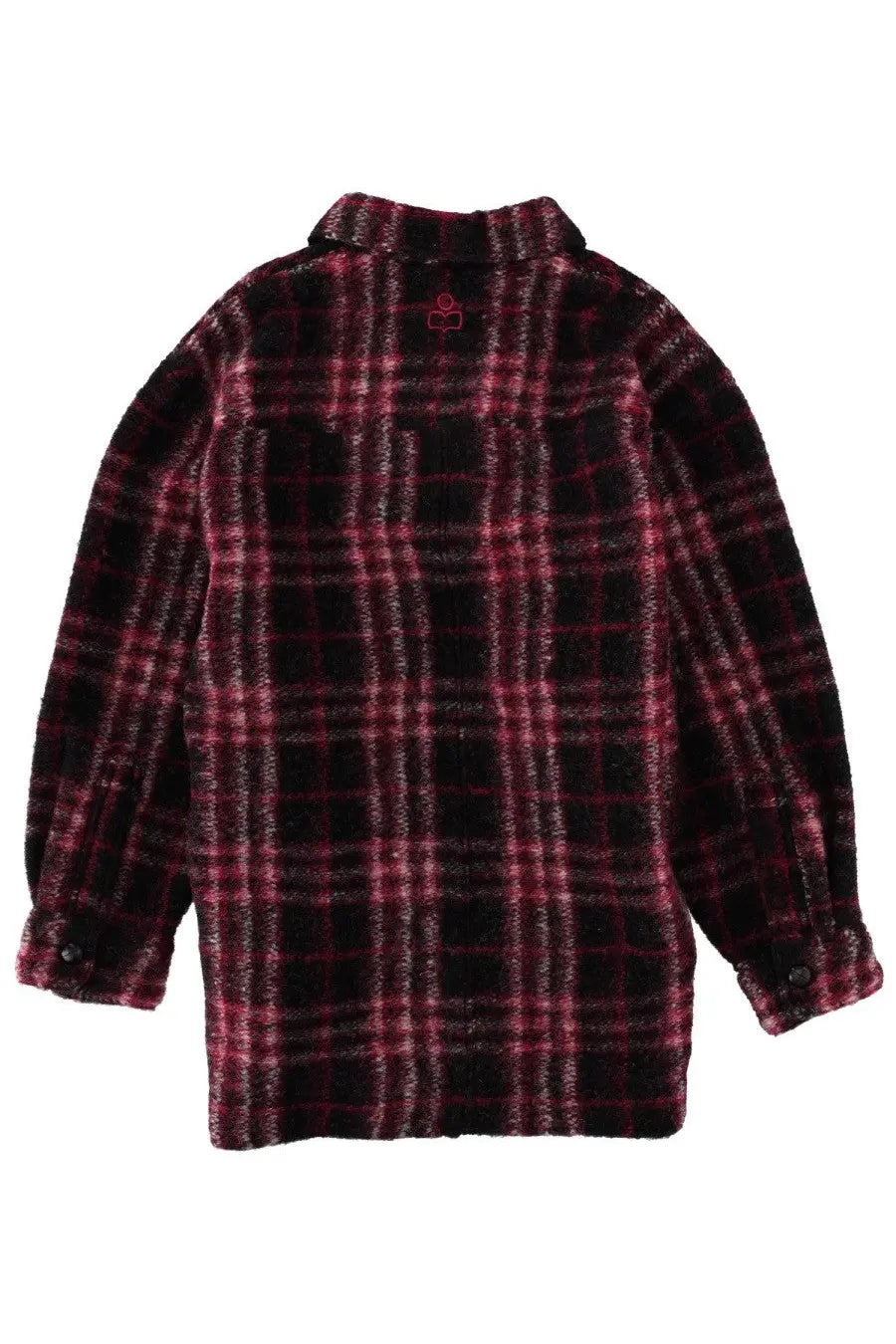 Isabel Marant Étoile women’s long-sleeved flannel shirt in bold black and maroon plaid with soft textured fabric