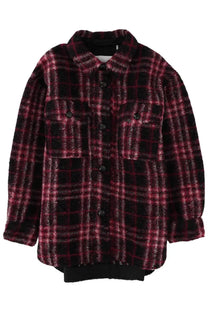 Isabel Marant Étoile women’s oversized plaid flannel shirt in deep burgundy and black with a soft textured weave