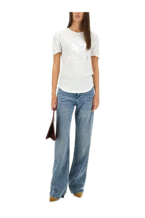 Isabel Marant Étoile women’s white cotton t-shirt with subtle silver logo print on front