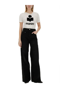 White short-sleeved cotton t-shirt with black graphic logo and marani text by Isabel Marant Étoile for women