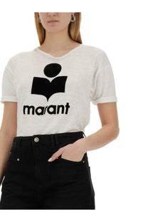 Isabel Marant Étoile women’s white short-sleeved t-shirt with black graphic logo and marant text on chest