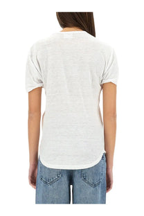 Isabel Marant Étoile women’s soft off-white cotton t-shirt with relaxed fit and rolled-up sleeves