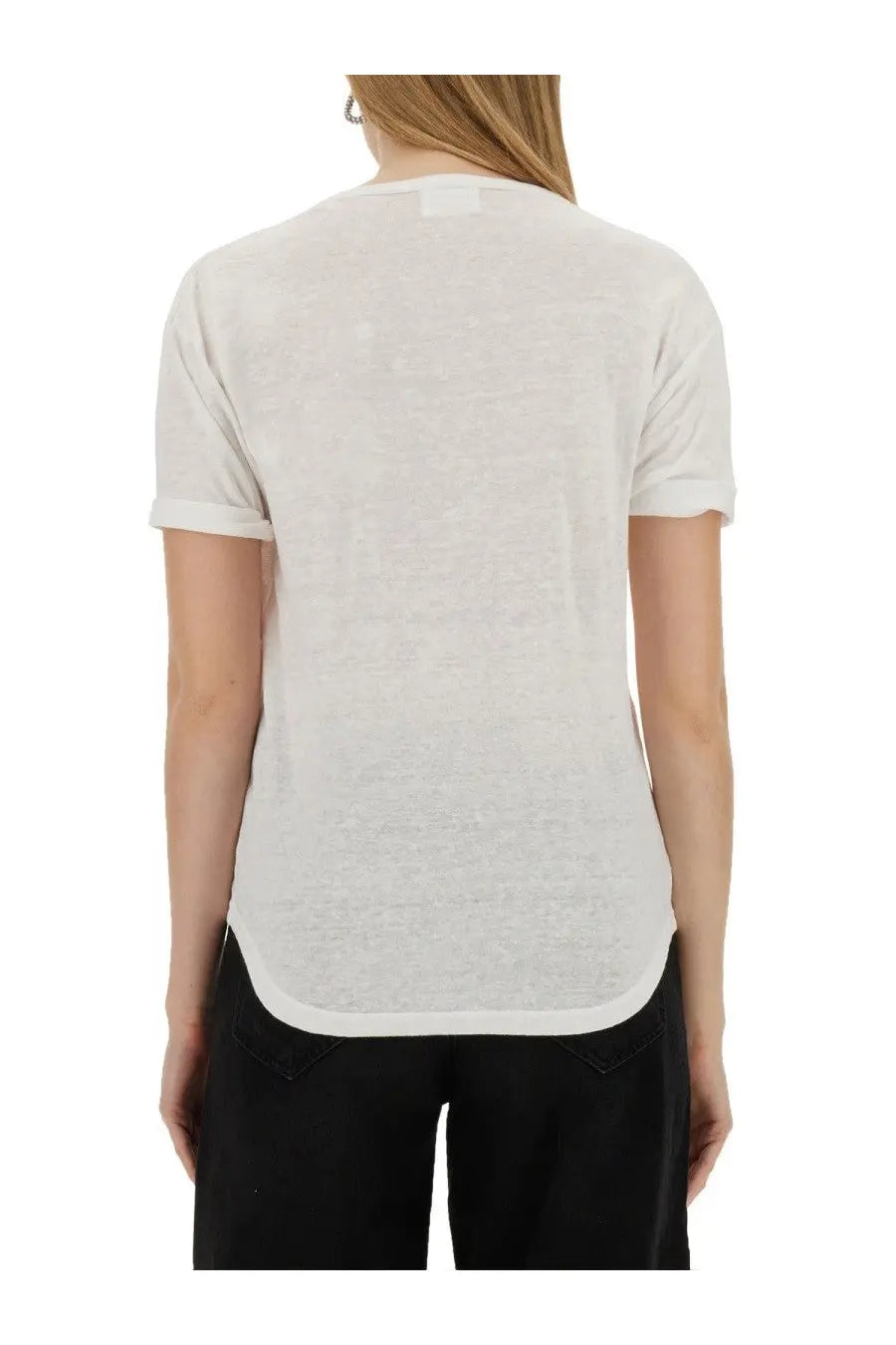 Isabel Marant Étoile women’s soft off-white short-sleeved t-shirt with rolled cuffs and relaxed fit