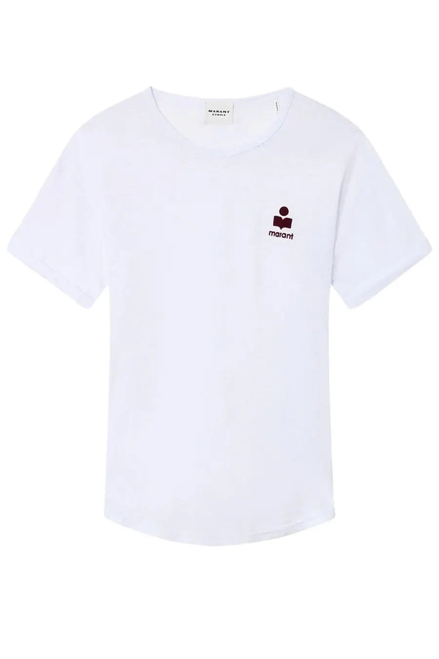 Isabel Marant Étoile women’s white short-sleeved t-shirt with maroon embroidered logo and stylized figure design