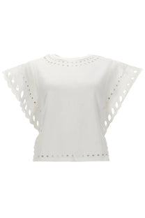 Isabel Marant Étoile women’s white blouse with delicate eyelet detailing and wide flutter sleeves
