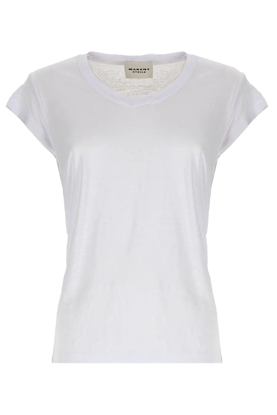Isabel Marant Étoile women’s white short-sleeved v-neck t-shirt with lace trim made of soft cotton fabric