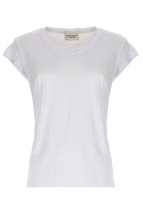 Isabel Marant Étoile women’s white short-sleeved v-neck t-shirt with lace trim made of soft cotton fabric