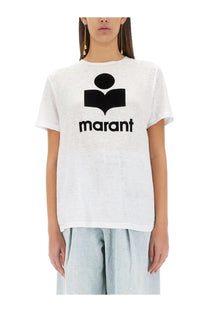 Isabel Marant étoile white short-sleeved t-shirt with bold black graphic logo and marant print for women