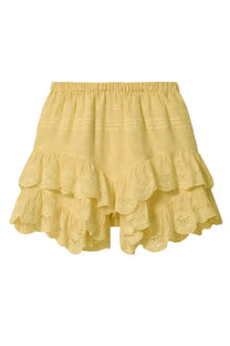Isabel Marant Étoile women’s pale yellow tiered lace shorts with eyelet detailing and elastic waistband