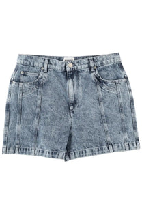 Isabel marant étoile women’s high-waisted denim shorts in faded blue wash with visible stitching and five-pocket design