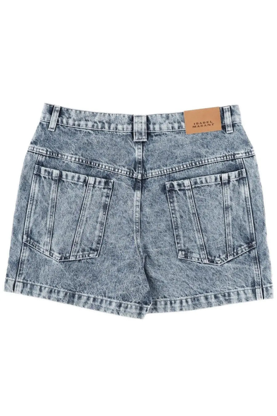Isabel marant étoile women’s light-wash denim shorts joely blue with faded distressed look and classic back pockets shown from back