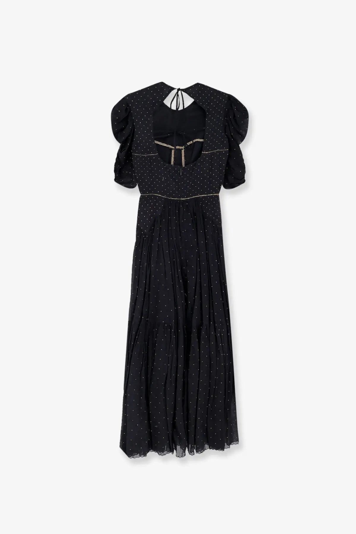 Isabel Marant Étoile black polka dot midi dress with puffed sleeves and pleated skirt for women