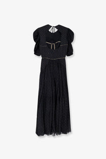 Isabel Marant Étoile black polka dot midi dress with puffed sleeves and pleated skirt for women