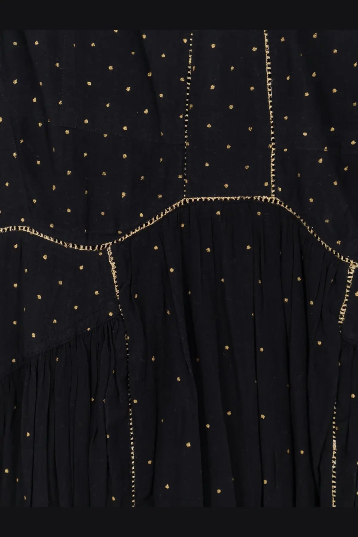 Isabel Marant étoile women’s black dress with gold polka dots and delicate gold embroidery along the seams