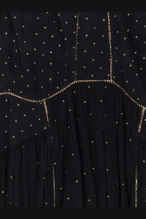 Isabel Marant étoile women’s black dress with gold polka dots and delicate gold embroidery along the seams