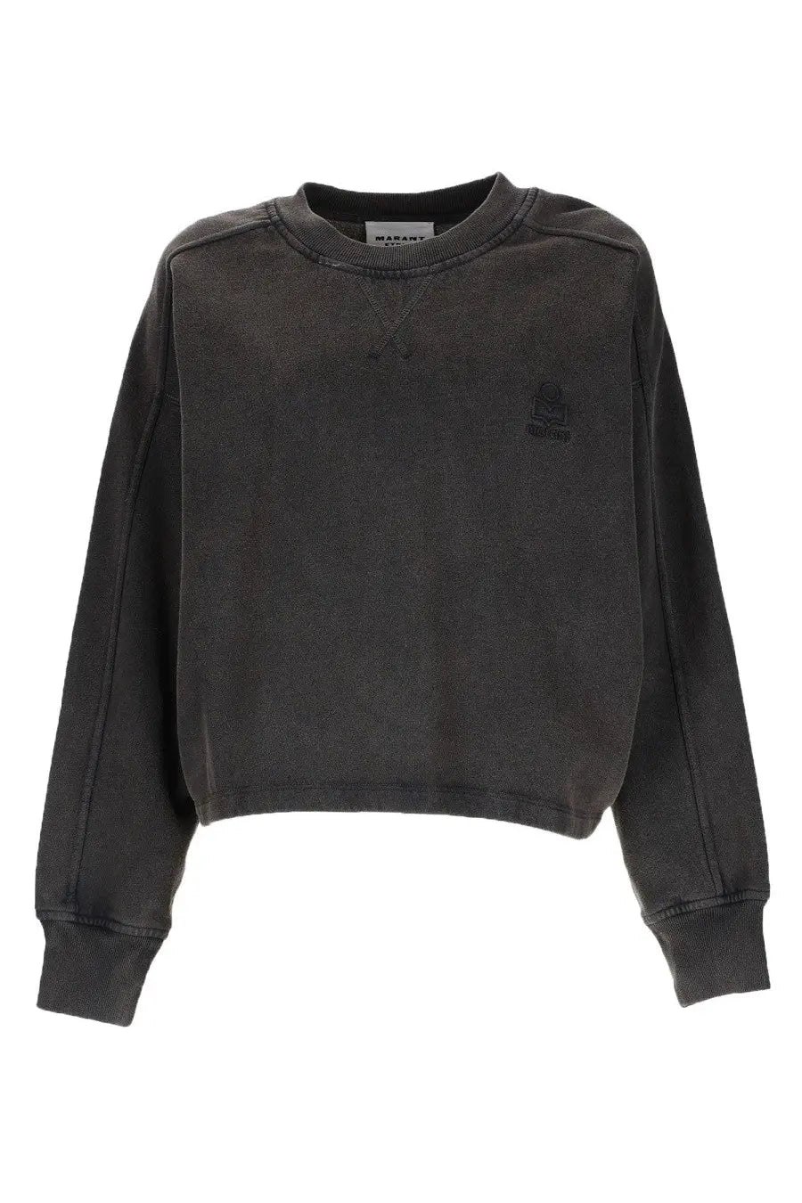 Isabel Marant Étoile women’s black cropped sweatshirt with subtle faded texture and small embroidered logo on chest