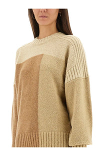 Isabel Marant Étoile women’s oversized knit sweater in two-tone beige and tan with ribbed sleeves and hem