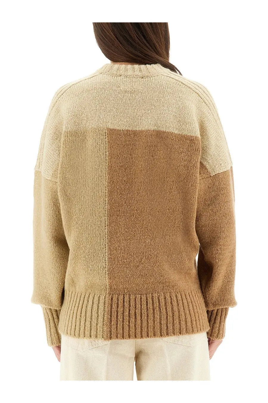 Isabel Marant Étoile women’s sweater daryl beige two-tone knit with beige upper and warm brown lower panel ribbed cuffs and hem