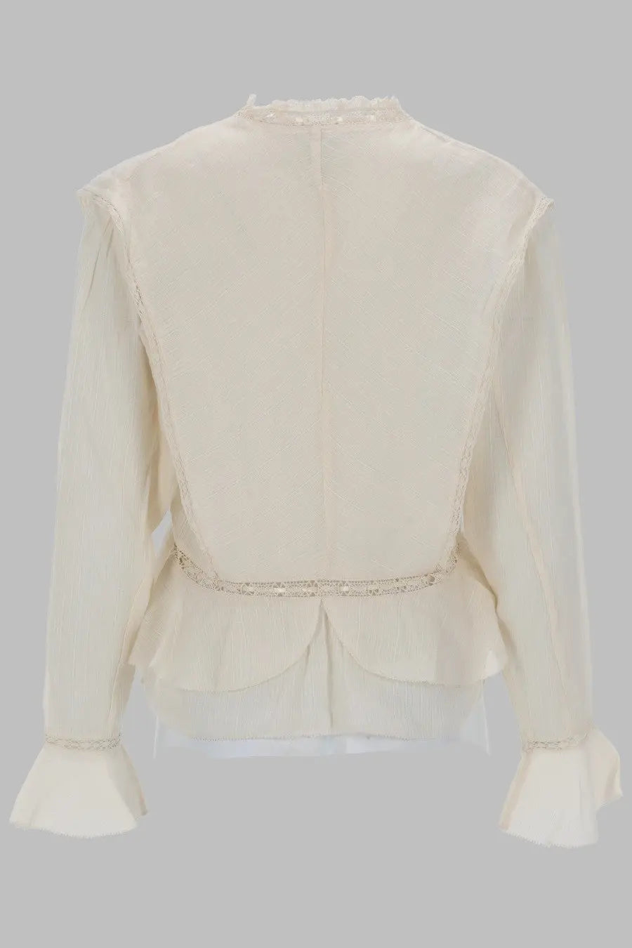 Isabel Marant Étoile women’s cream blouse with lace trim neckline and cuffs and beaded belt detail at the waist