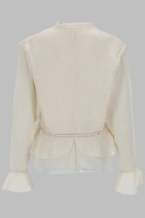 Isabel Marant Étoile women’s cream blouse with lace trim neckline and cuffs and beaded belt detail at the waist