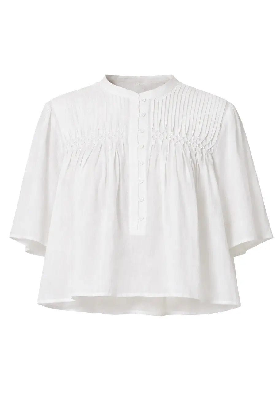 Isabel Marant Étoile women’s white blouse with smocked detailing and button-front design in lightweight fabric