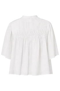Isabel Marant Étoile women’s white lightweight blouse with gathered neckline and smocked back detailing visible