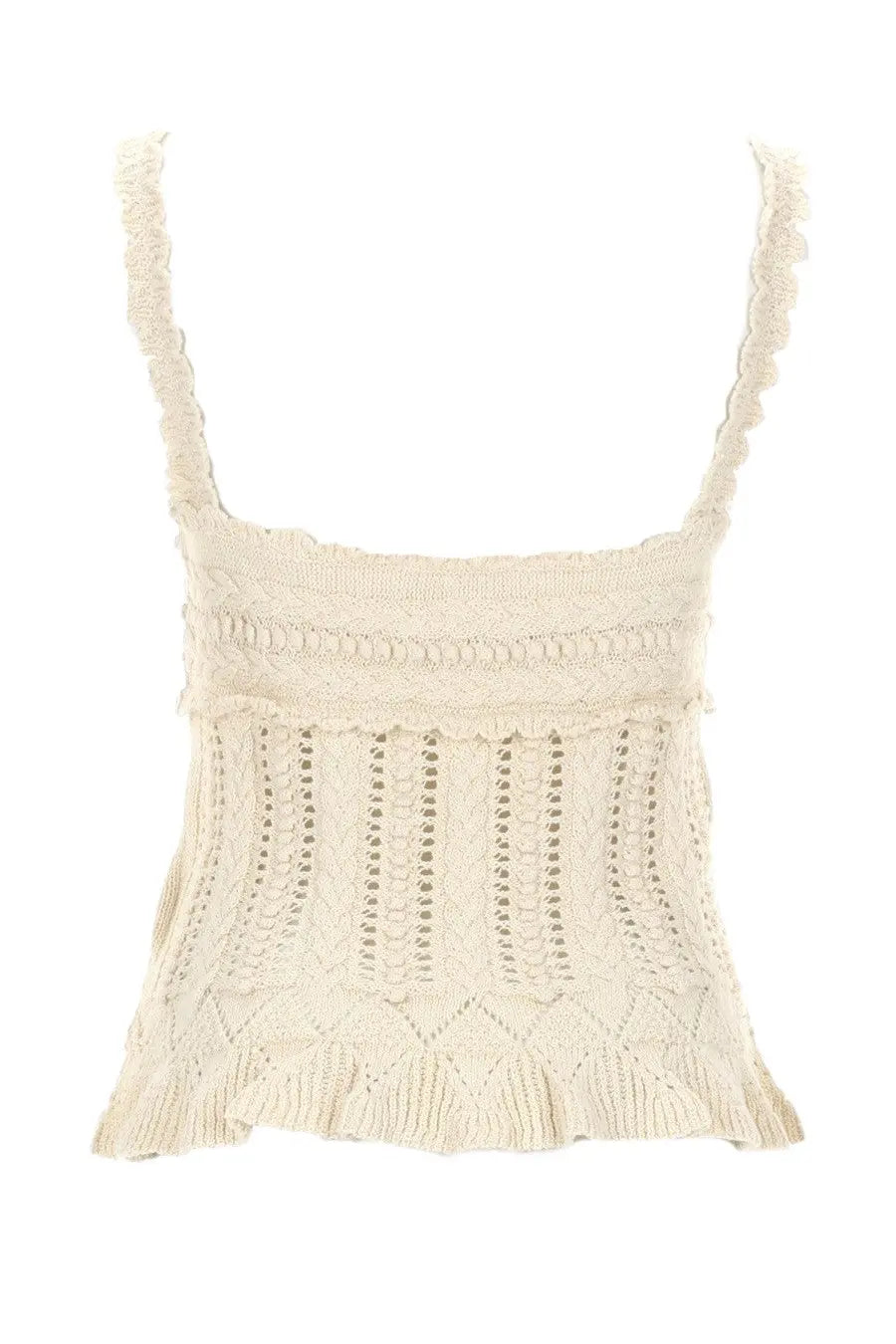 Isabel Marant Étoile women’s cream knitted crop top with lace trim and openwork pattern in white