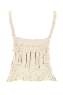 Isabel Marant Étoile women’s cream knitted crop top with lace trim and openwork pattern in white