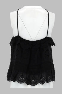 Isabel Marant Étoile women’s black lace camisole with delicate ruffles and thin spaghetti straps in Prisha style