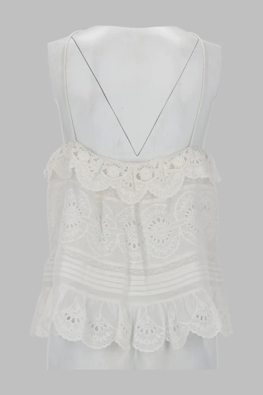 Isabel Marant Étoile women’s white lace top with delicate floral embroidery and ruffled hem
