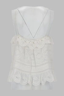 Isabel Marant Étoile women’s white lace top with delicate floral embroidery and ruffled hem